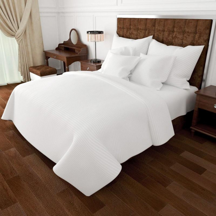 Постільна білизна Біла Бязь Страйп Люкс