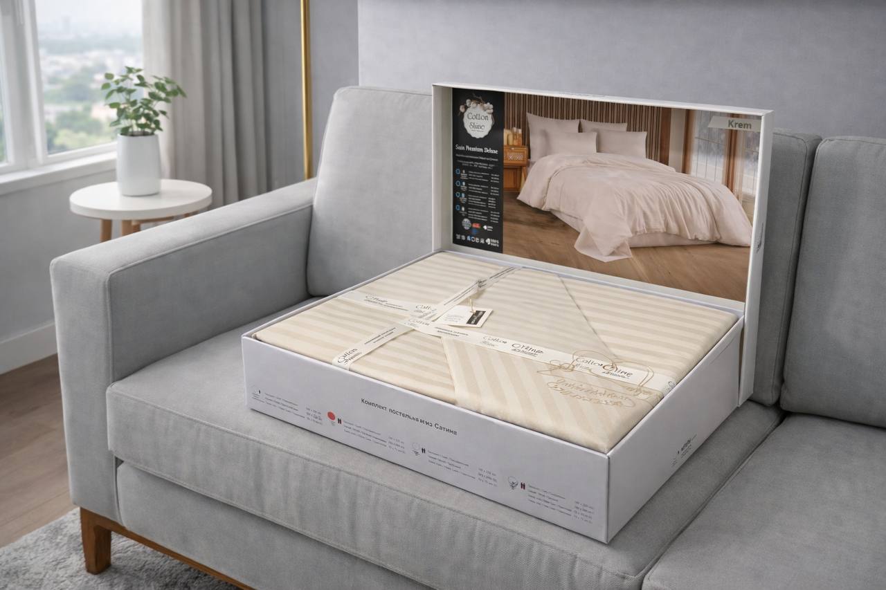 Комплект турецької постільної білизни євро 200х220 сатин кремовий TC303376200